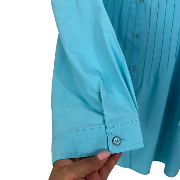 Southern Lady Women 3X Turquoise Button-Up Tunic Blouse Pintuck Front Side Slits - Picture 7 of 14
